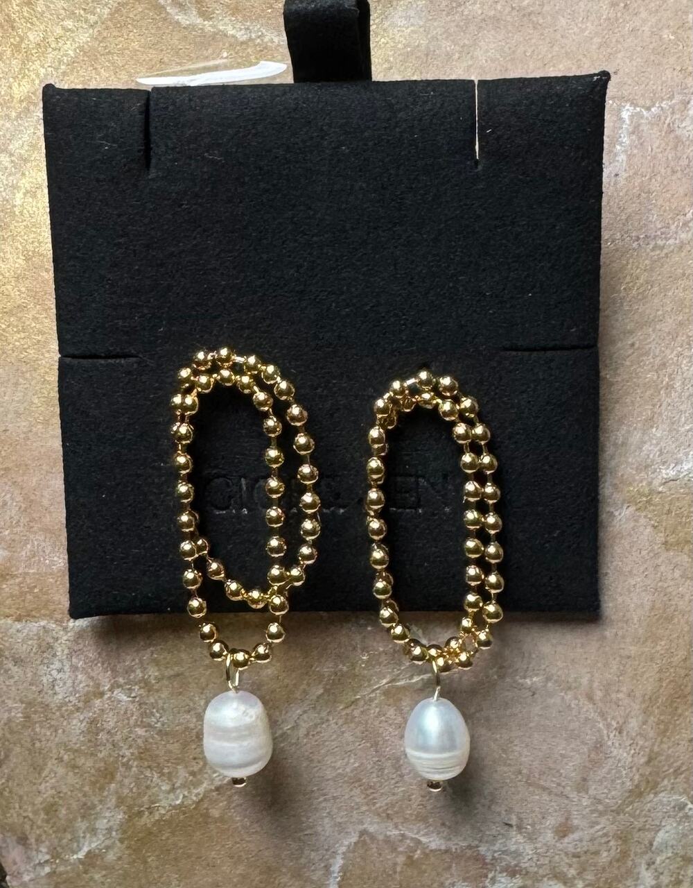 Luxe Gold Bead Loop Earrings with Hanging Freshwater pearl